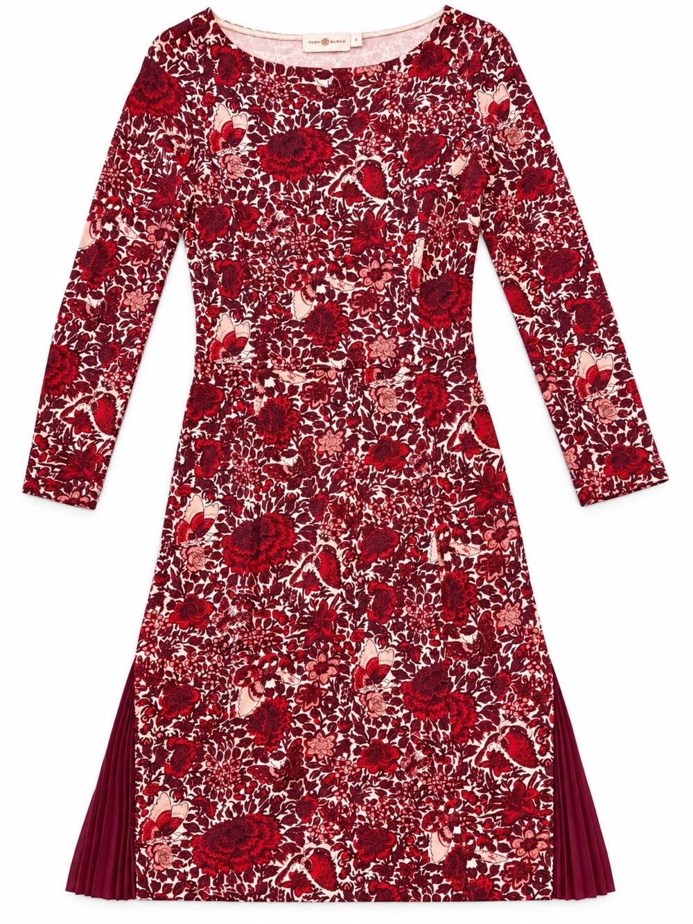 TORY BURCH RIA FLORAL SHEATH DRESS WOMENS SMALL RED PLEATED CHIFFON RETAILS $458